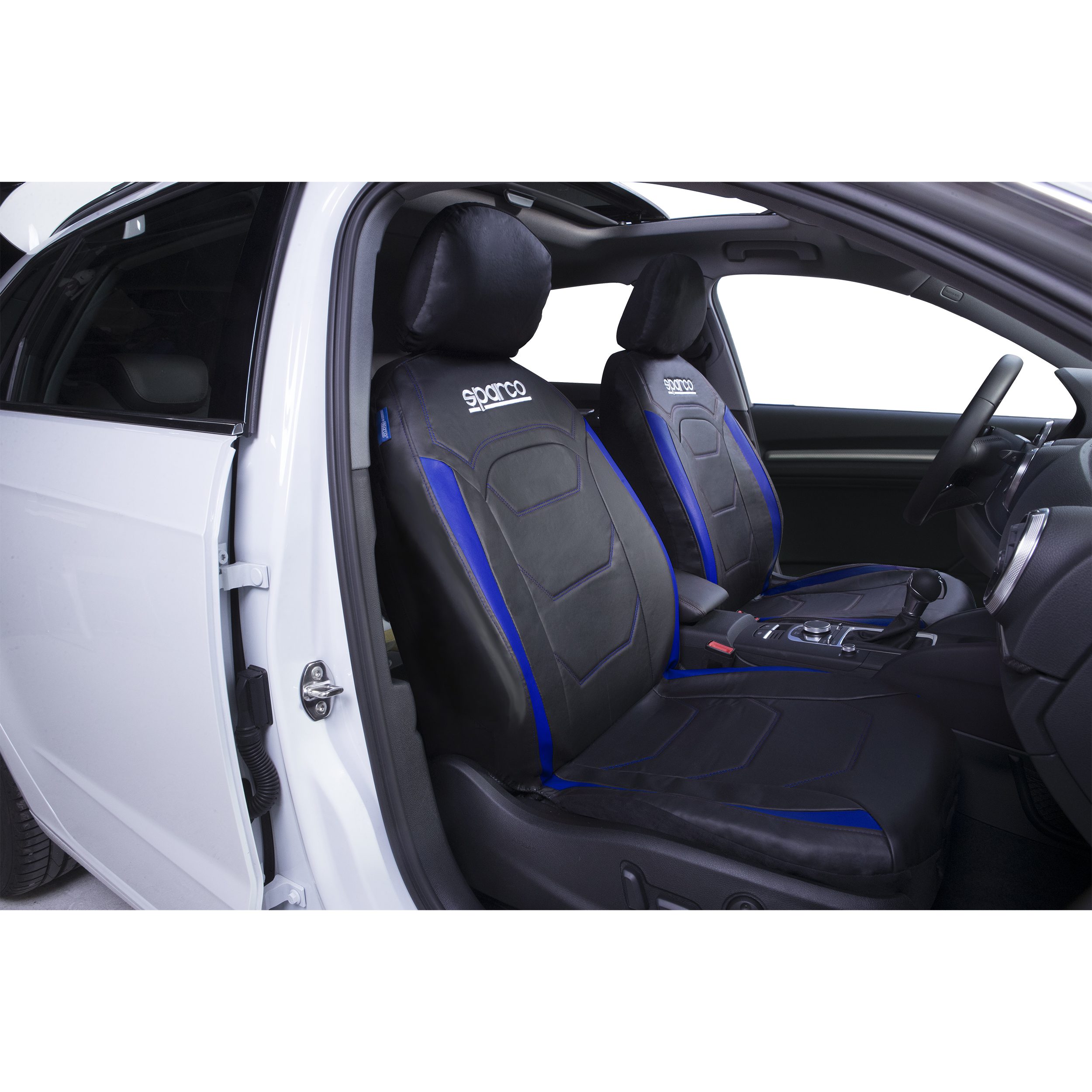 CUBRE ASIENTO SPARCO FRANJAS AZULES TELA ORIGINAL - Imagen 2