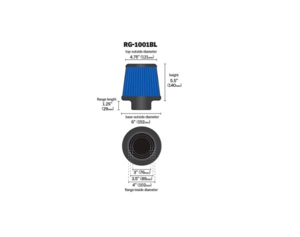 FILTRO K&N  3", 3,5" y 4" AZUL RG-1001BL - Imagen 5