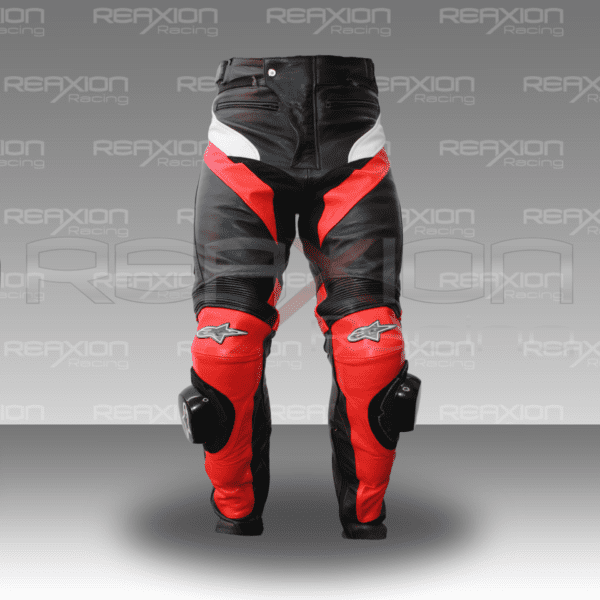 Pantalones de Cuero Para Moto Negro/Rojo/Blanco - Imagen 3