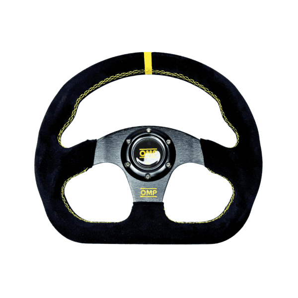 Volante OMP Tipo F1 Plano Gamuza Cost. Amarillas