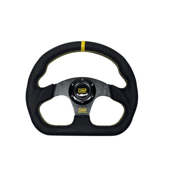 Volante OMP Tipo F1 Plano Cuero Cost. Amarillas