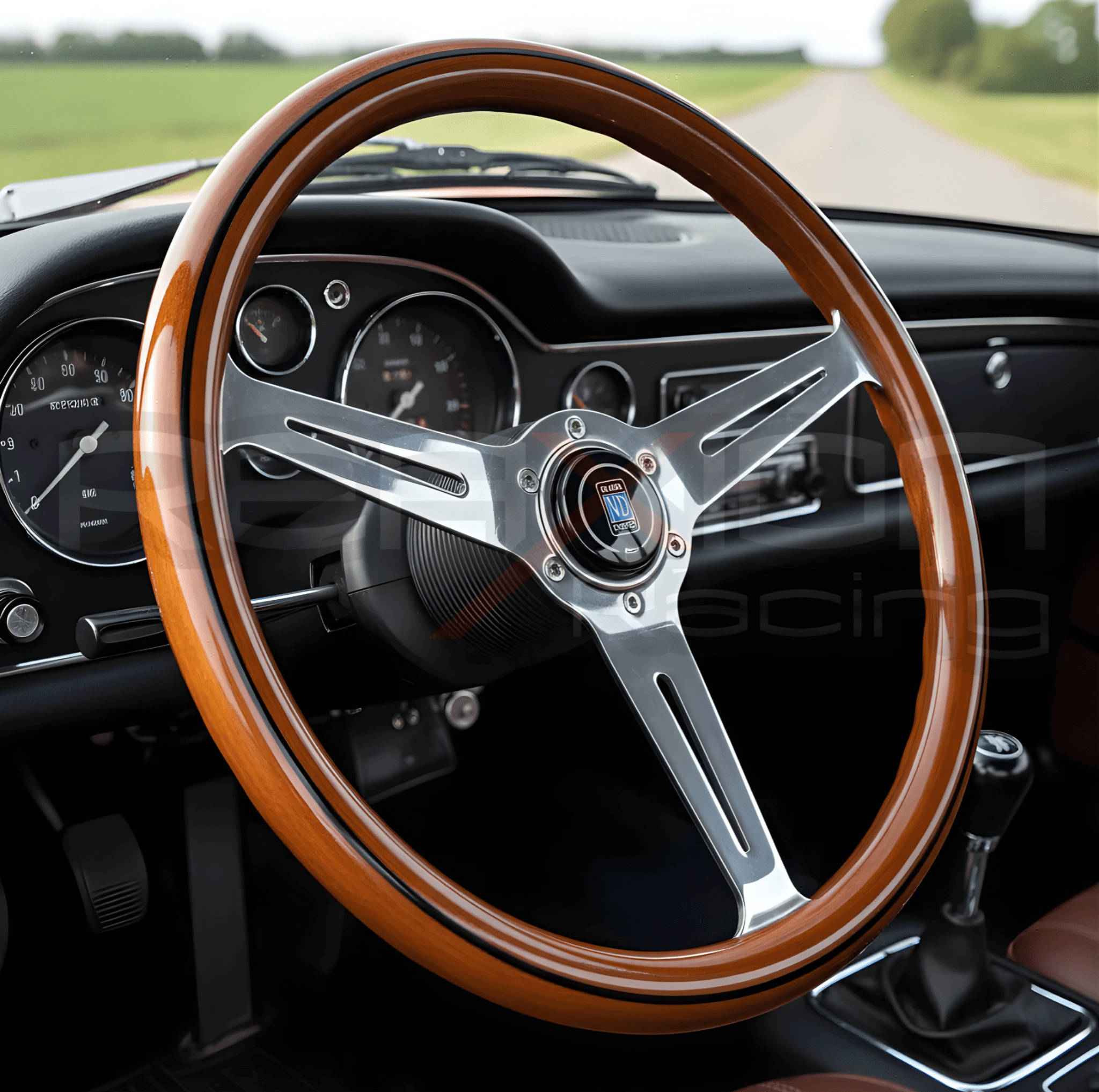 Volante Nardi Plano Madera Nogal Real Centro Cromado