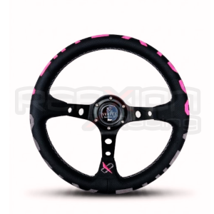 Volante Vertex Cuero Cóncavo Negro - Rosado