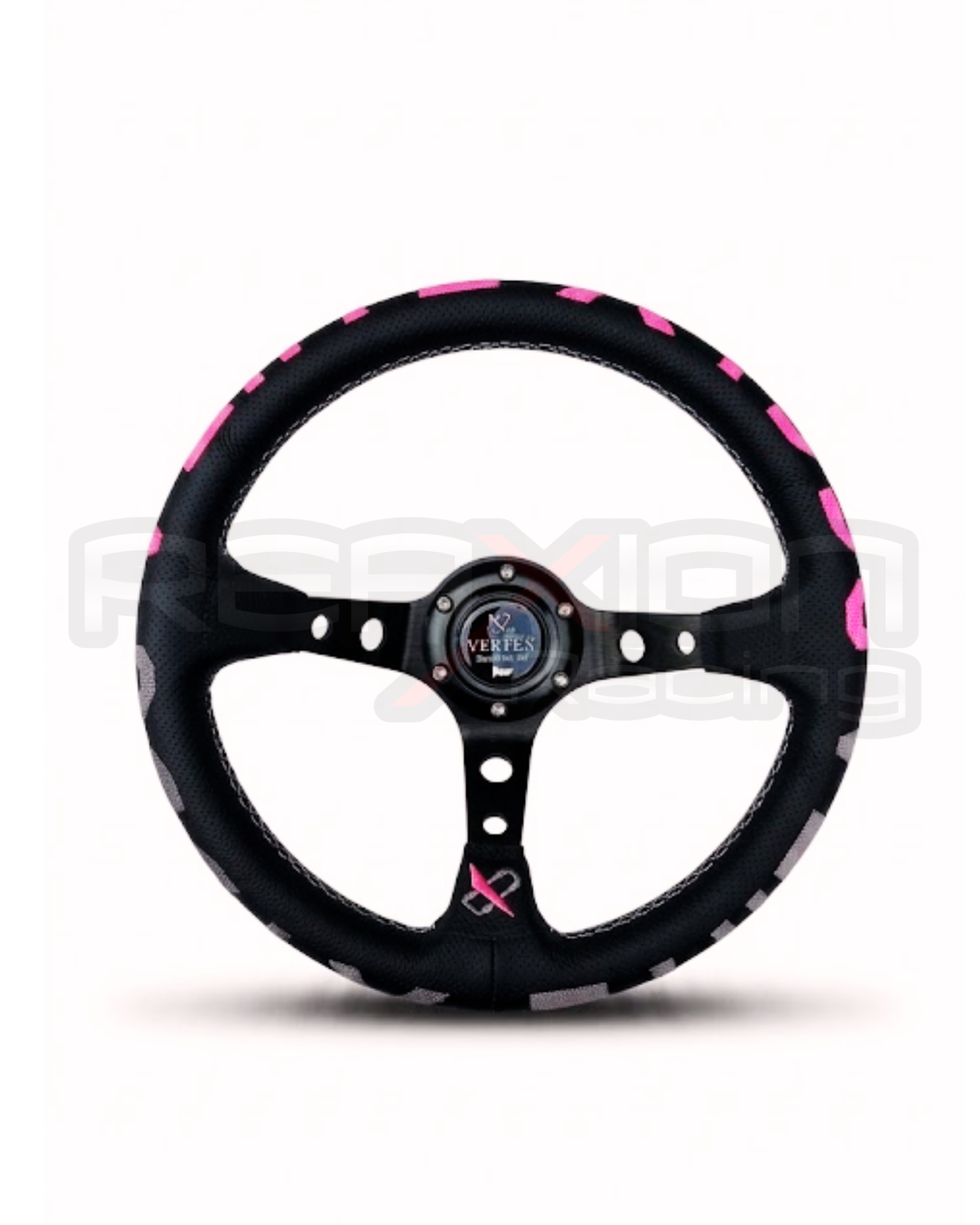 Volante Vertex Cuero Cóncavo Negro - Rosado