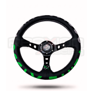Volante Vertex Cuero Cóncavo Negro - Verde
