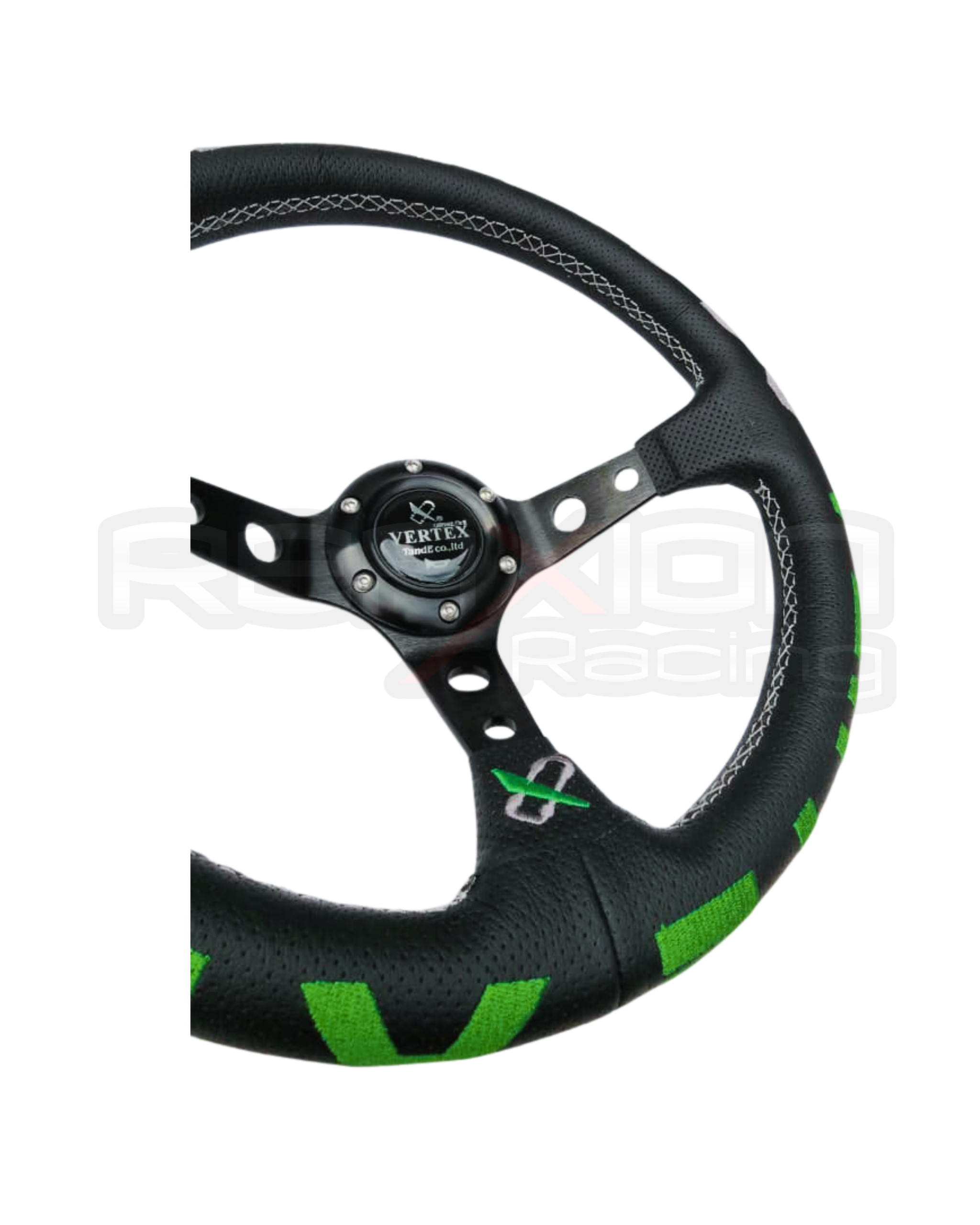 Volante Vertex Cuero Cóncavo Negro - Verde - Imagen 2