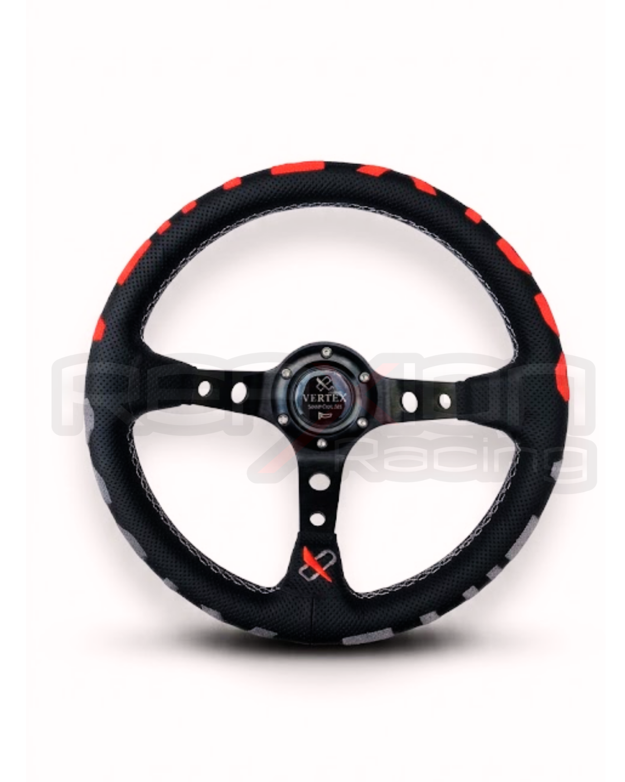 Volante Vertex Cuero Cóncavo Negro - Rojo