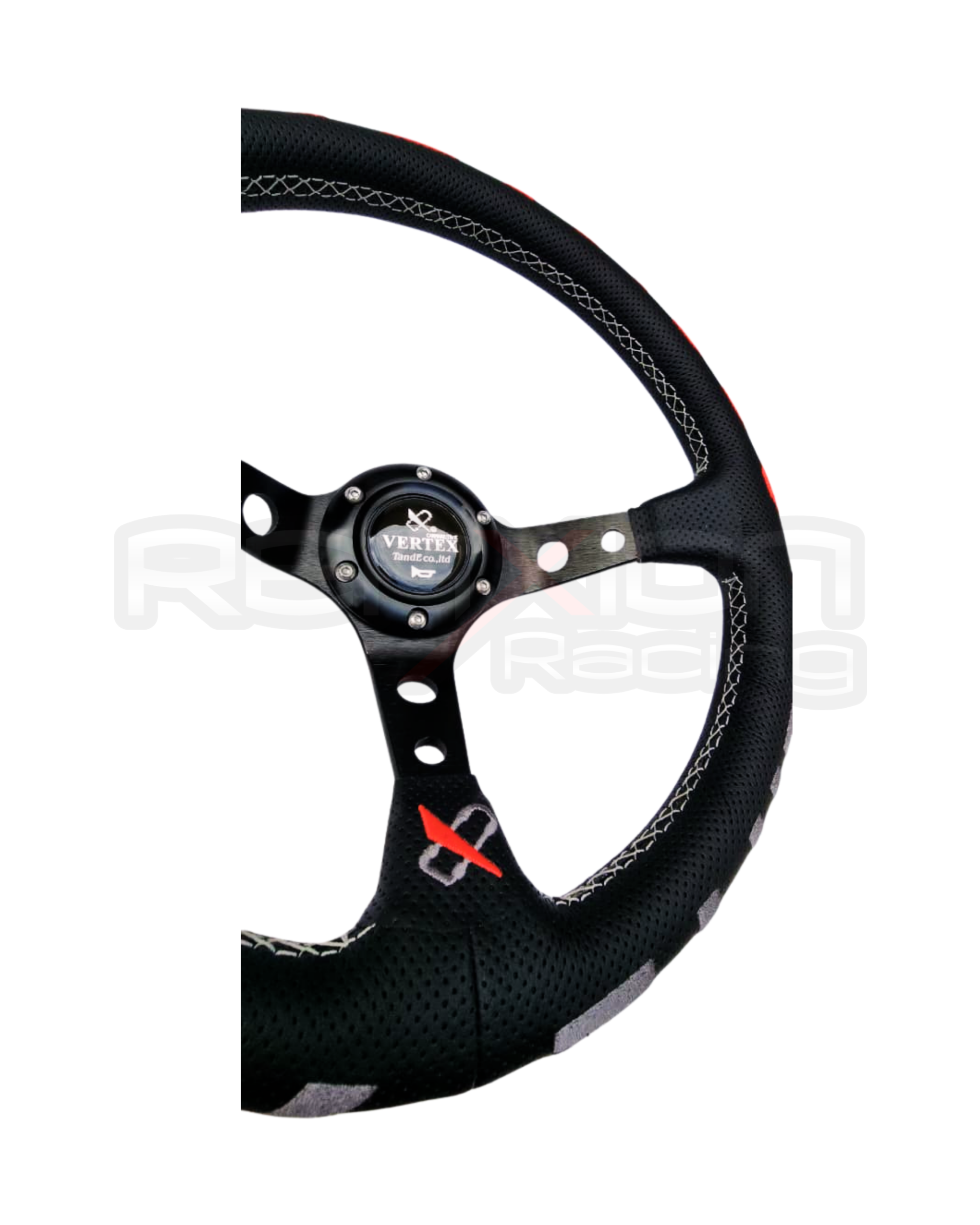 Volante Vertex Cuero Cóncavo Negro - Rojo - Imagen 2